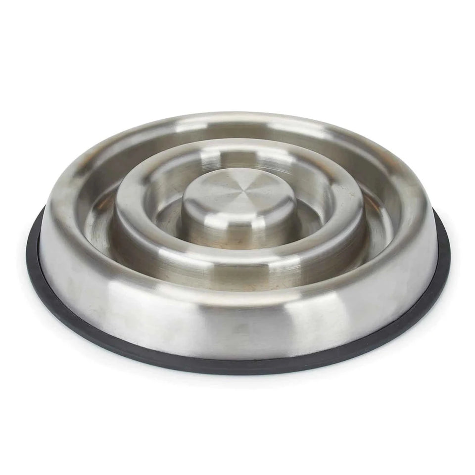 Proselect Heavy-Duty Stainless Steel Slow-Feeder Dog Bowl Large - Pets Perfect