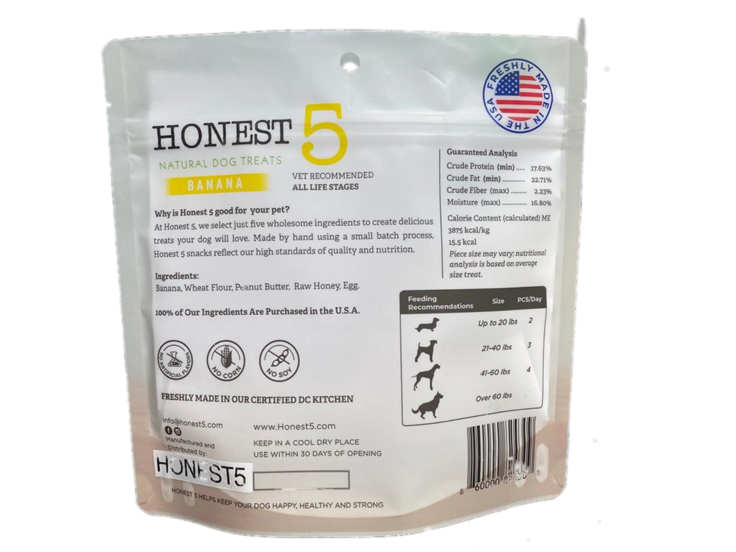 Honest5 Banana Peanut Butter Dog Biscuits - Natural 5-Ingredient Treats