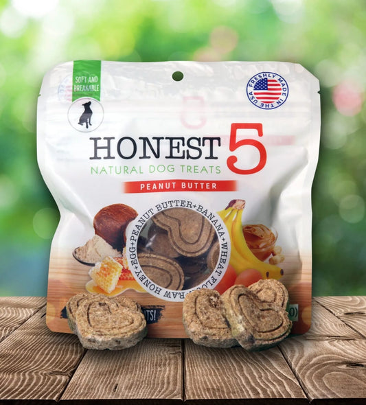 Honest5 Natural Dog Treats - Homemade Banana Peanut Butter Biscuits with Honey & Egg - 12 lbs Bulk Pack