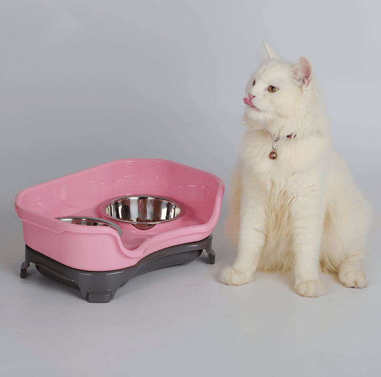 Dog Hugs Cat Pet Double Basin Stainless Steel Bowl Set - Food and Water Dog Bowl - Pets Perfect