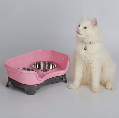 Dog Hugs Cat Pet Double Basin Stainless Steel Bowl Set - Food and Water Dog Bowl - Pets Perfect