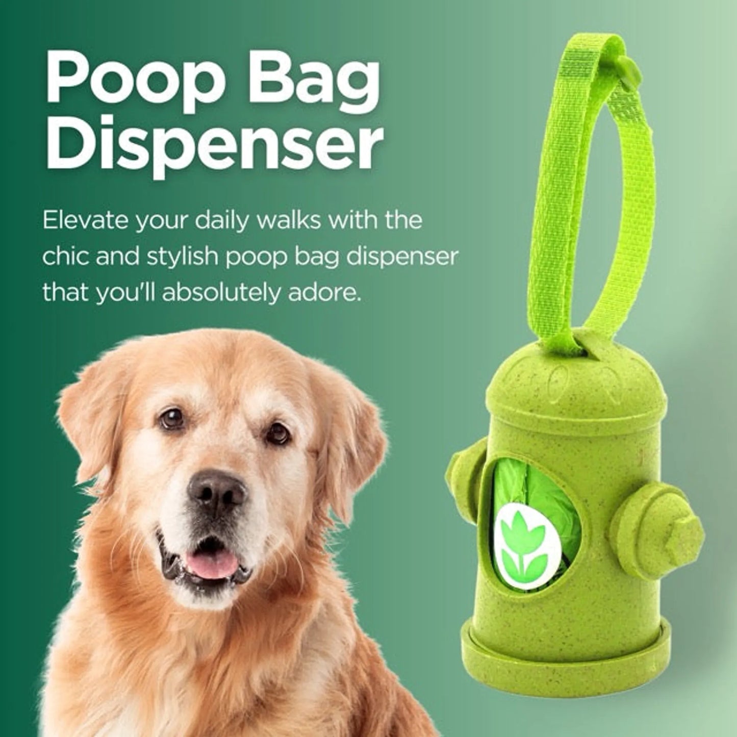 The Original Poop Bags Hydrant Dispenser - Fire Hydrant Leash Attachment - Includes 15 Bags