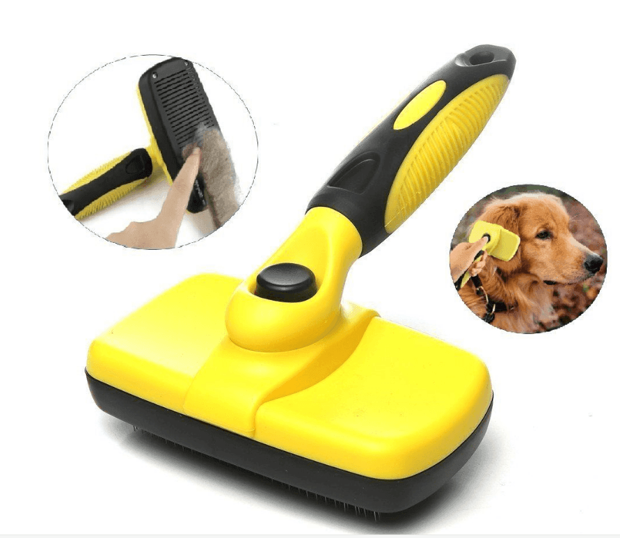 Dog Hugs Cat FurFreeze Self - Cleaning Slicker Brush - Stainless Steel Dog Grooming Brush - Pets Perfect