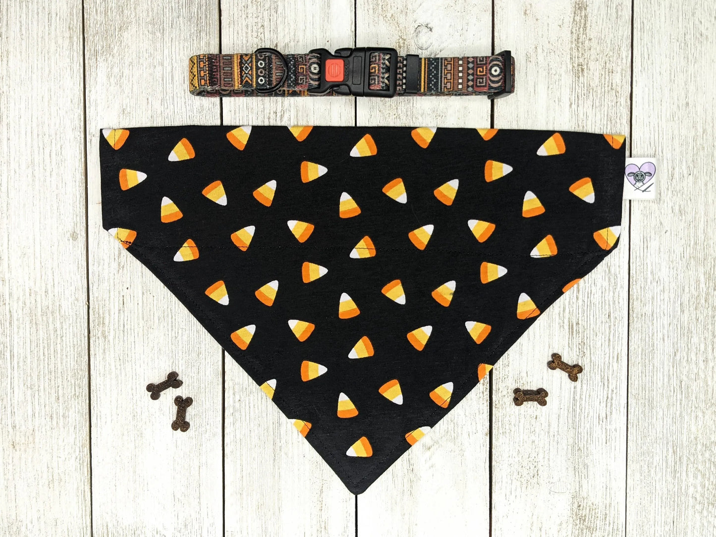 Halloween Dog Bandana Over Collar - Handmade Slide-On Pet Bandana for Dogs