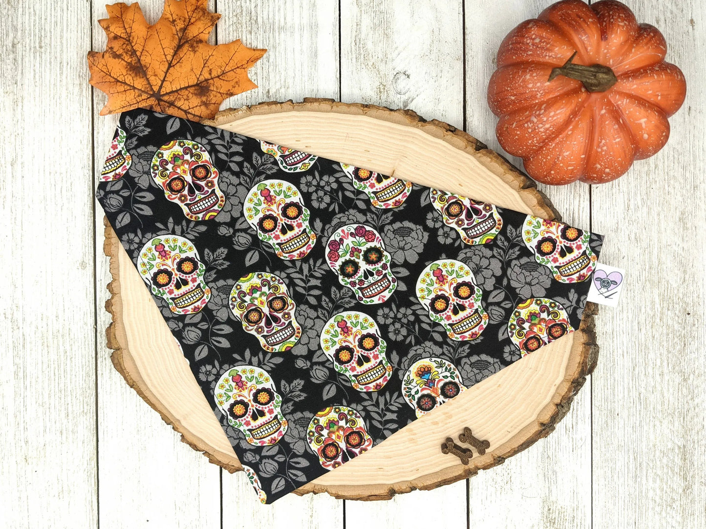 Halloween Dog Bandana Over Collar - Handmade Slide-On Pet Bandana for Dogs