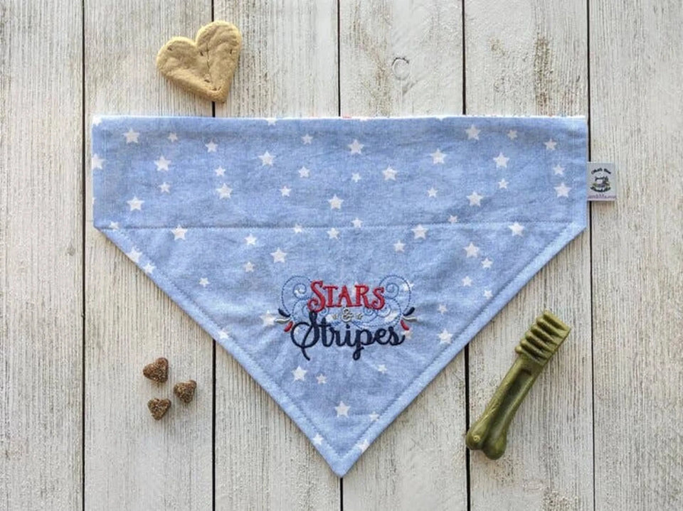LambMa Embroidered Over-Dog Collar Dog Bandana - Handmade Slide-On, Made in USA - Pets Perfect