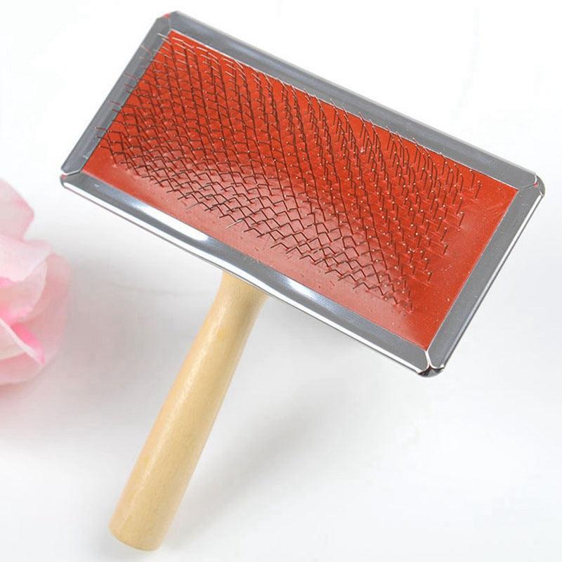 Wooden Handle Pin Brush - Stainless Steel Detangling Brush for Dogs - Pets Perfect