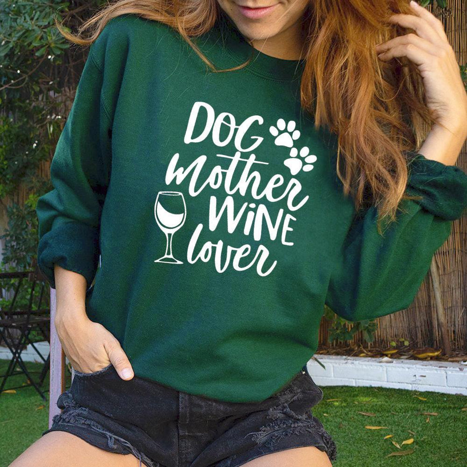 Dog Mom Wine Lover Sweatshirt - Fur Mama Gift for Dog Lovers, Yellow, view 3