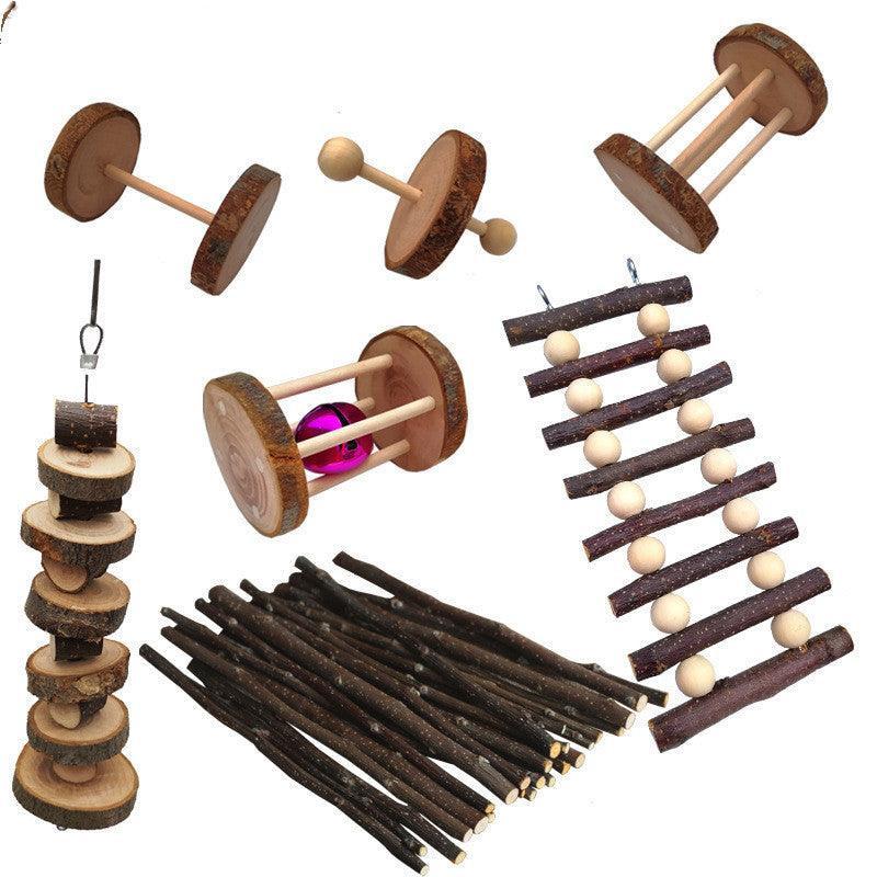 Natural Wood Play Molar Toy Set For Hamsters, Rabbits, And Birds.