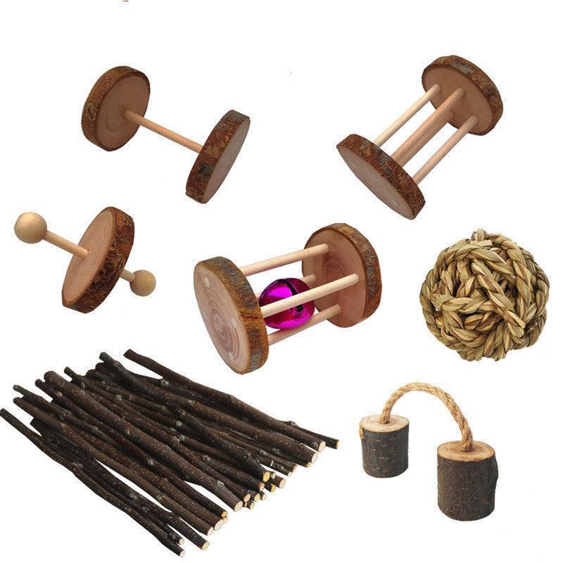 Natural Wood Play Molar Toy Set For Hamsters, Rabbits, And Birds.