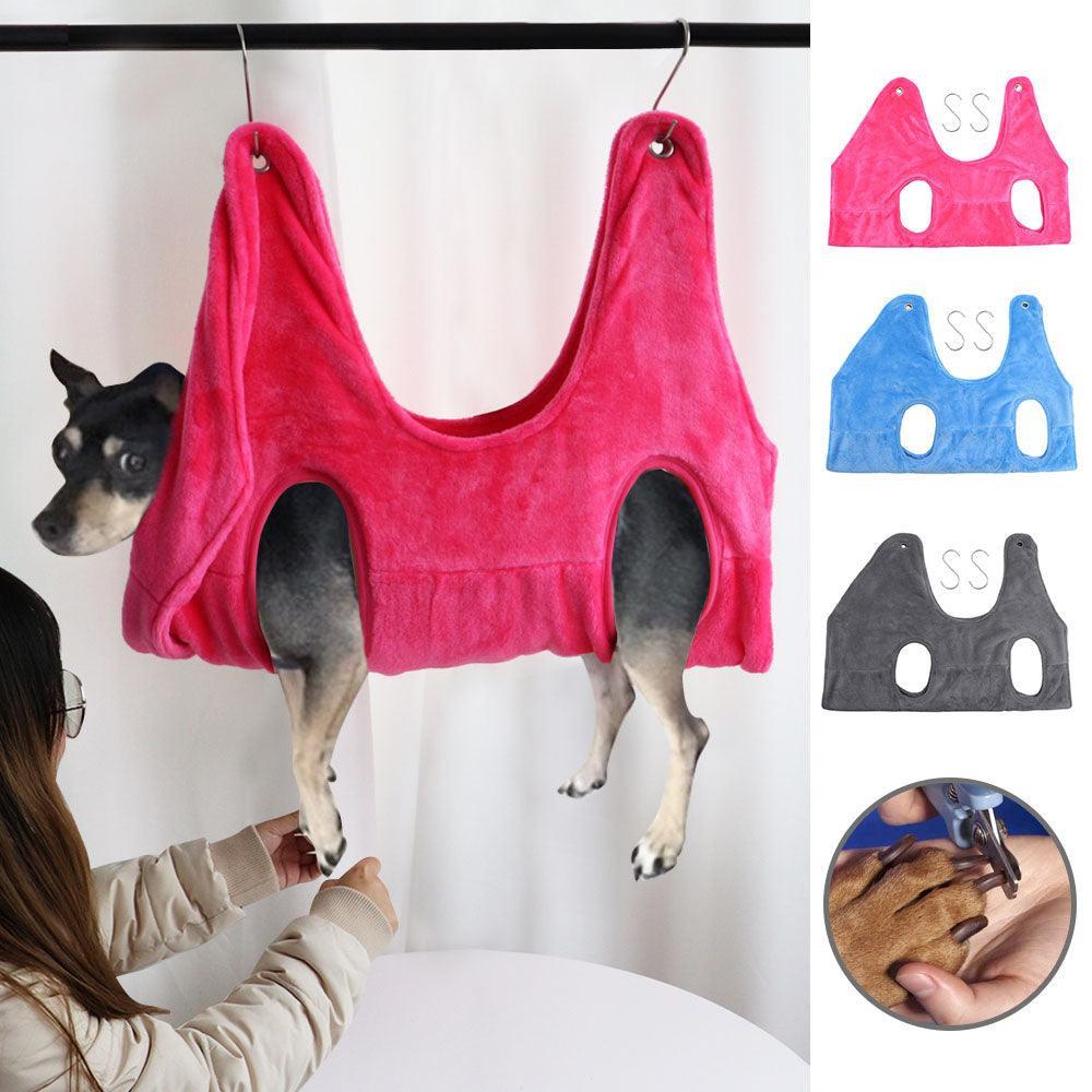 Dog Hugs Cat SerenePaws Pet Grooming Hammock - Soft Velvet Restraint Bag for Stress - Free Nail Trimming - Pets Perfect