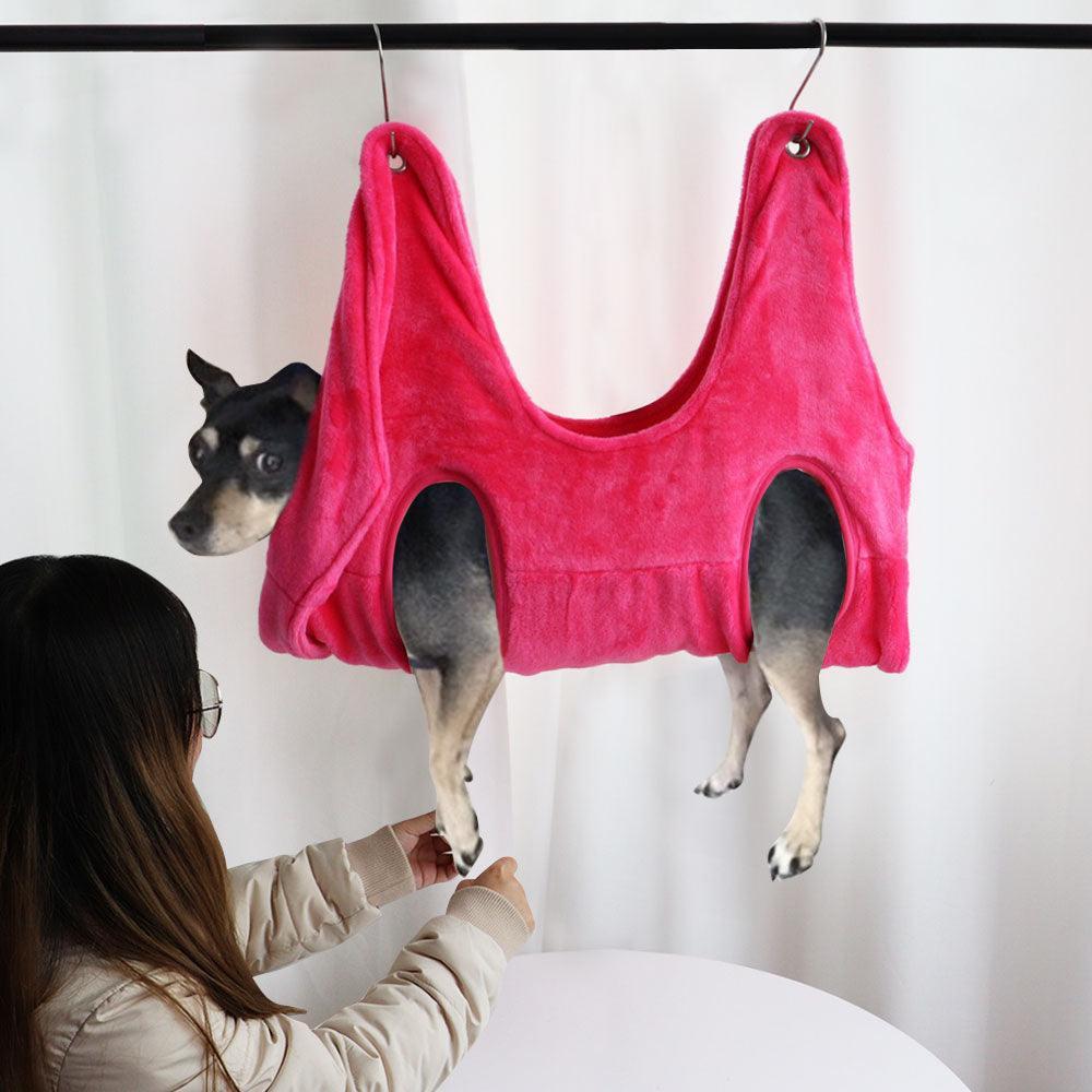 Dog Hugs Cat SerenePaws Pet Grooming Hammock - Soft Velvet Restraint Bag for Stress - Free Nail Trimming - Pets Perfect