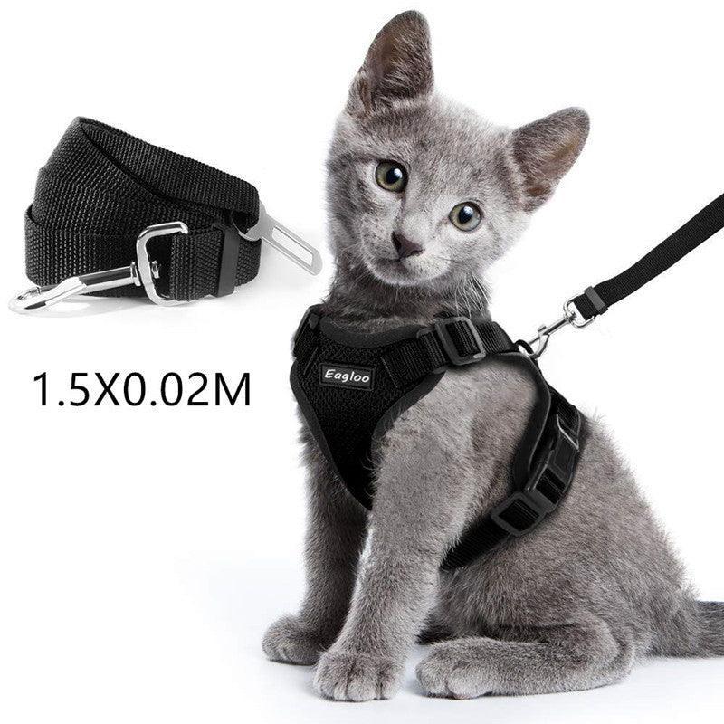 Escapeguard Cat Vest Harness And Car Seat Belt Adapter - Adjustable, Reflective, And Escape - Proof Harness For Cats And Small Dogs - Pets Perfect