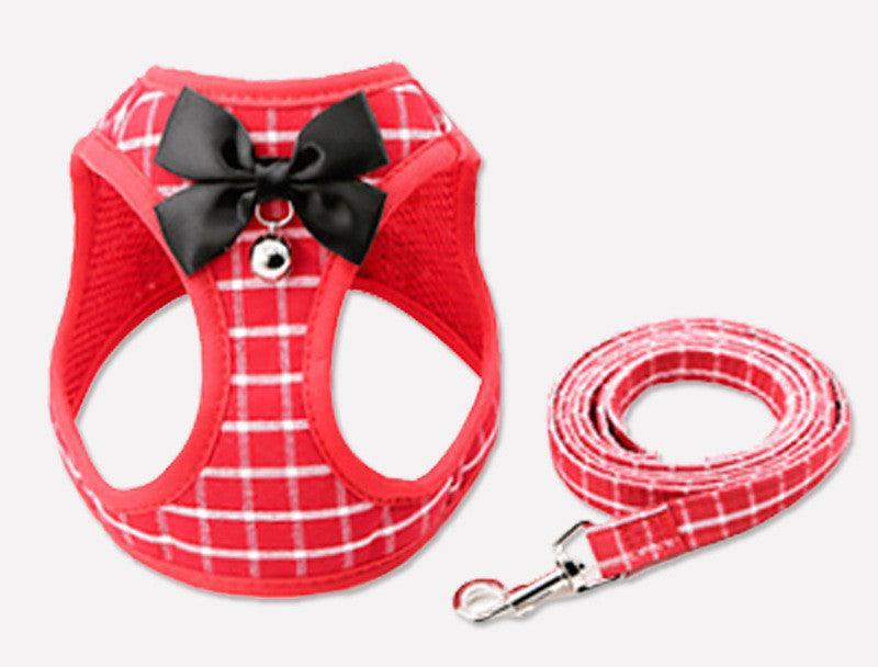 Grid Pattern Cat Chain Traction Rope Set With Chest Harness And Collar - Pets Perfect
