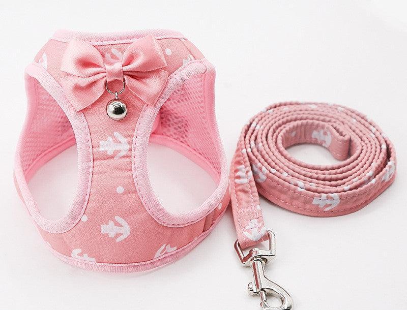 Grid Pattern Cat Chain Traction Rope Set With Chest Harness And Collar - Pets Perfect