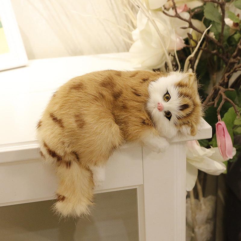 Sleeping Cat Plush Toy Set With Bow Tie And Bell - Realistic Cat Doll For Kids' Gift And Home Decor - Pets Perfect