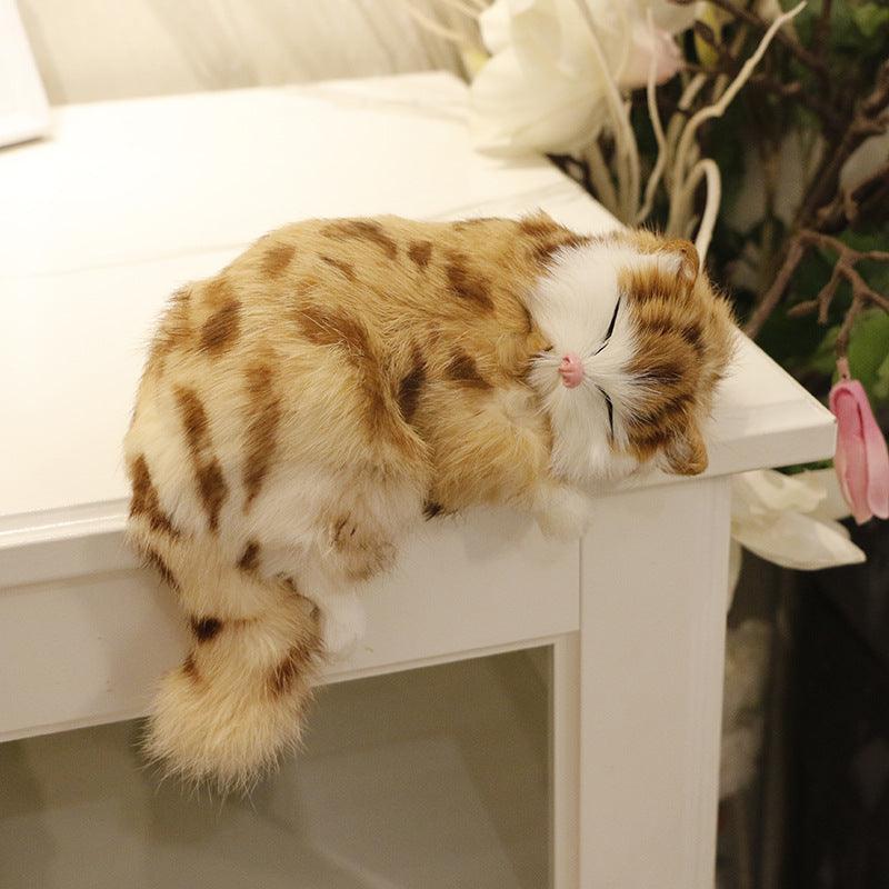 Sleeping Cat Plush Toy Set With Bow Tie And Bell - Realistic Cat Doll For Kids' Gift And Home Decor - Pets Perfect