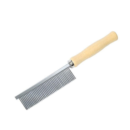 Wooden Handle Steel Comb - 40-Tooth Single-Row Detangling Comb for Dogs