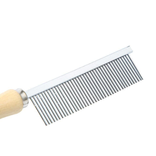Wooden Handle Steel Comb - 40-Tooth Single-Row Detangling Comb for Dogs
