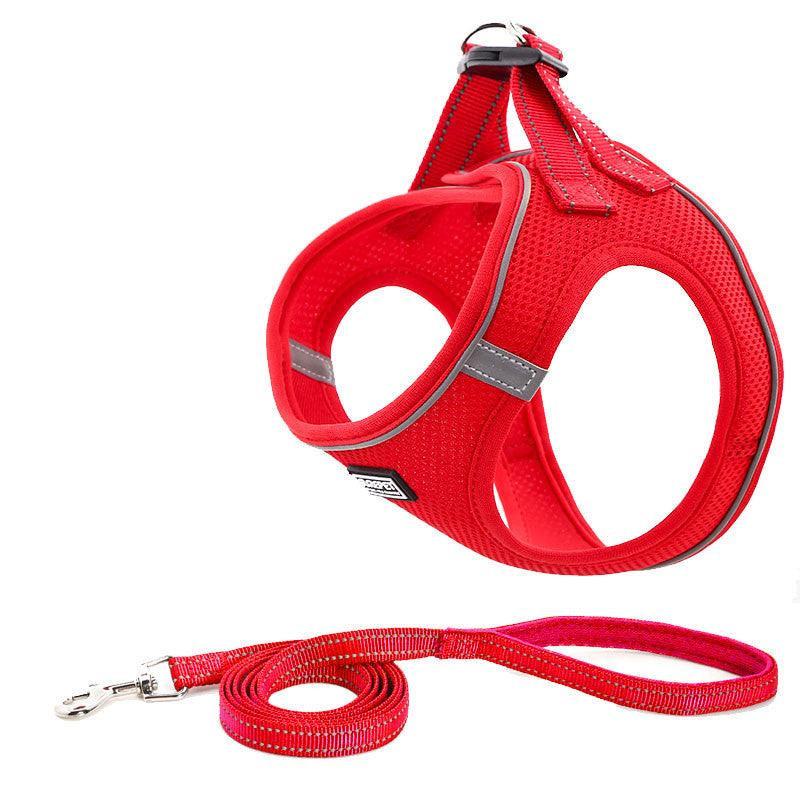 Reflective Mesh Dog Leash And Harness Set - Lightweight And Comfortable Traction Suit For Dogs - Pets Perfect