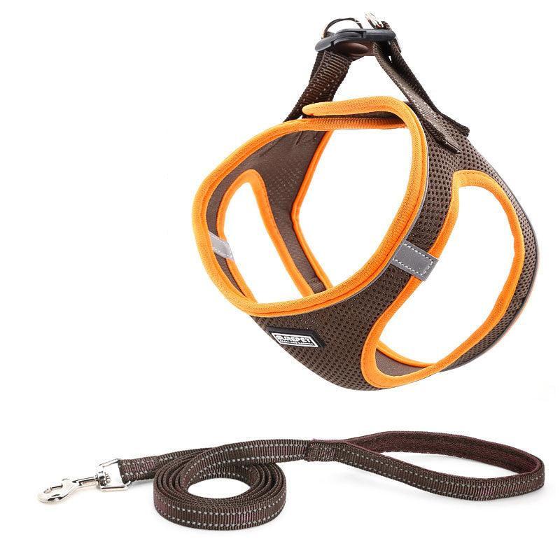 Reflective Mesh Dog Leash And Harness Set - Lightweight And Comfortable Traction Suit For Dogs - Pets Perfect