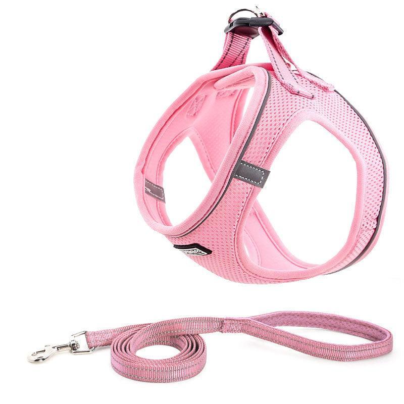 Reflective Mesh Dog Leash And Harness Set - Lightweight And Comfortable Traction Suit For Dogs - Pets Perfect