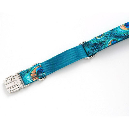 Premium Peacock Design Dog Collar with Zinc Alloy Buckle - Stylish Collar for Dogs
