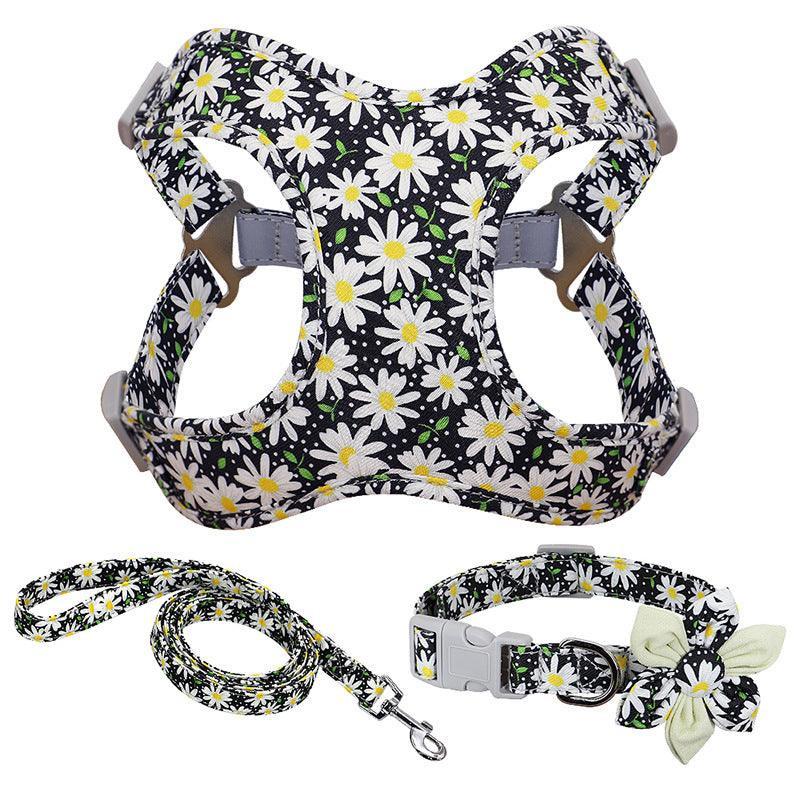 Floral Print Dog Collar Harness Leash Set For Small, Medium, Large Dogs - Stylish Pet Accessories - Pets Perfect