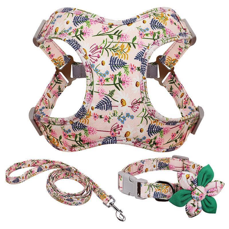 Floral Print Dog Collar Harness Leash Set For Small, Medium, Large Dogs - Stylish Pet Accessories - Pets Perfect