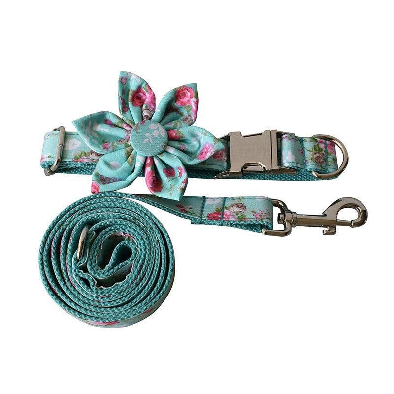 Rose Garden Dog Collar and Leash Set - Elegant Floral Cotton Collar for Dogs - Pets Perfect