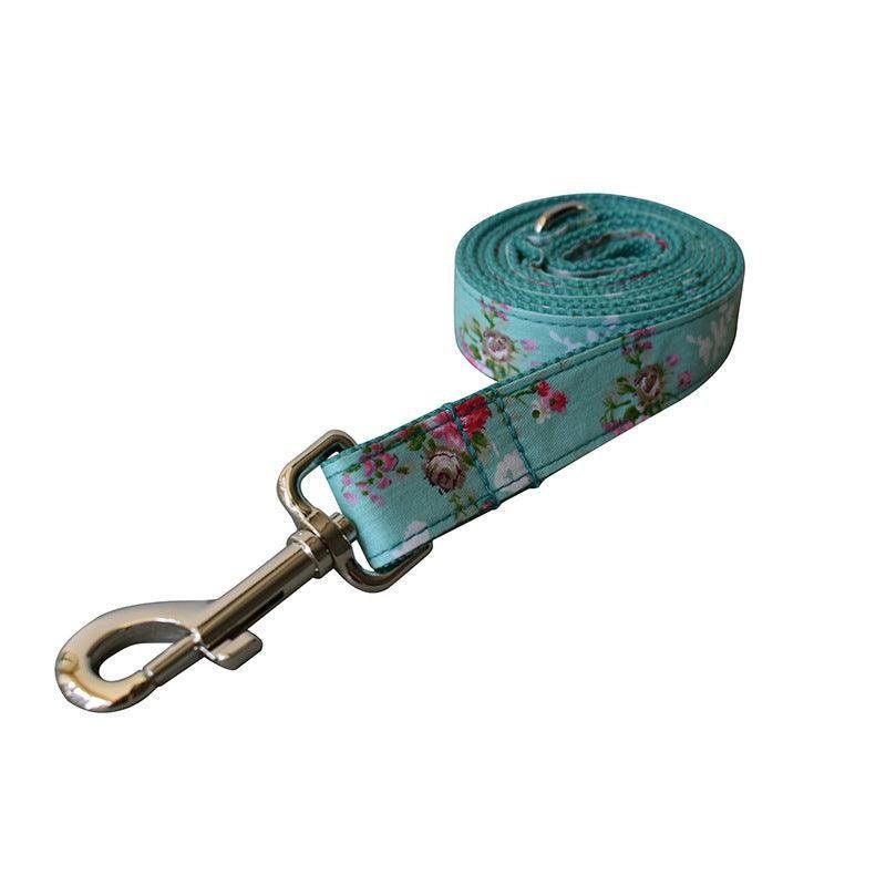 Rose Garden Dog Collar and Leash Set - Elegant Floral Cotton Collar for Dogs - Pets Perfect