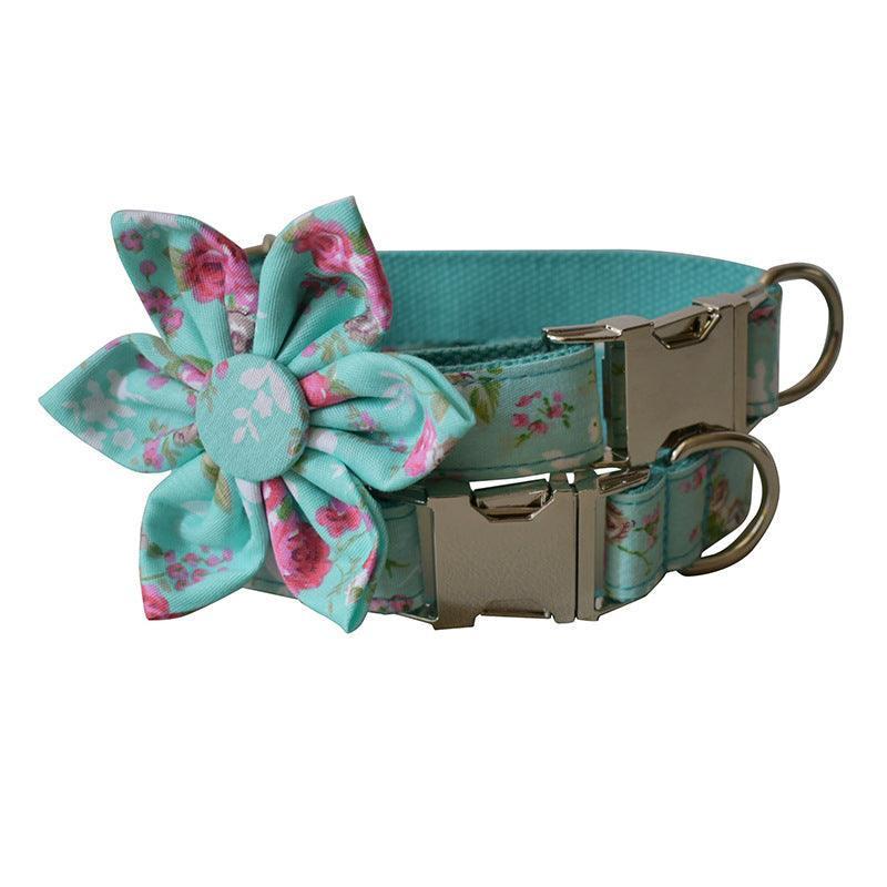 Rose Garden Dog Collar and Leash Set - Elegant Floral Cotton Collar for Dogs - Pets Perfect