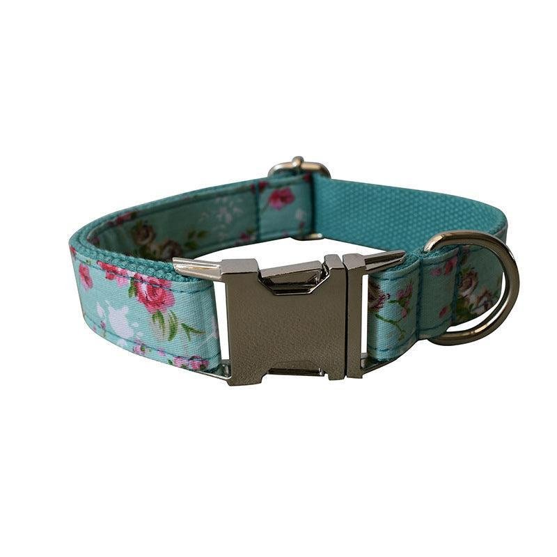Rose Garden Dog Collar and Leash Set - Elegant Floral Cotton Collar for Dogs - Pets Perfect
