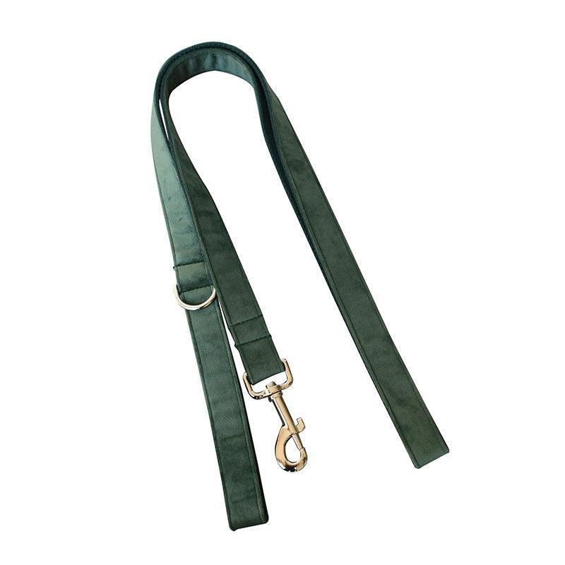 Luxurious Emerald Velvet Dog Collar and Leash Set - Elegant Wool Collar with Bow - Pets Perfect