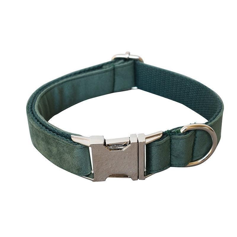 Luxurious Emerald Velvet Dog Collar and Leash Set - Elegant Wool Collar with Bow - Pets Perfect