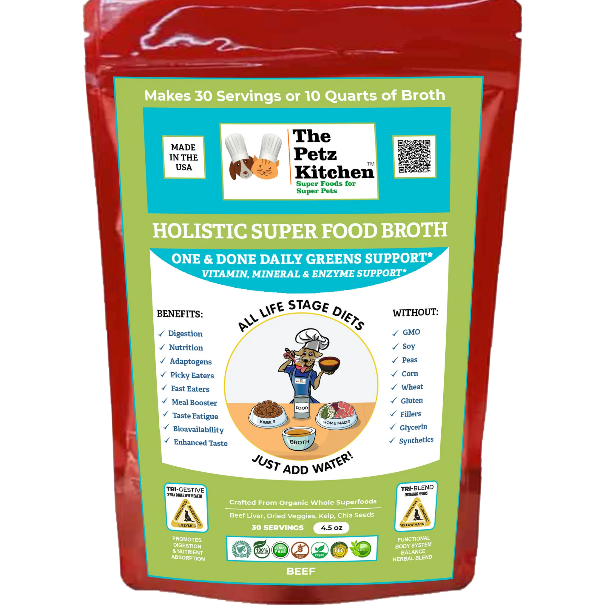 Super Food Broth One & Done* Vitamin, Mineral & Enzyme The Petz Kitchen Dogs Cats