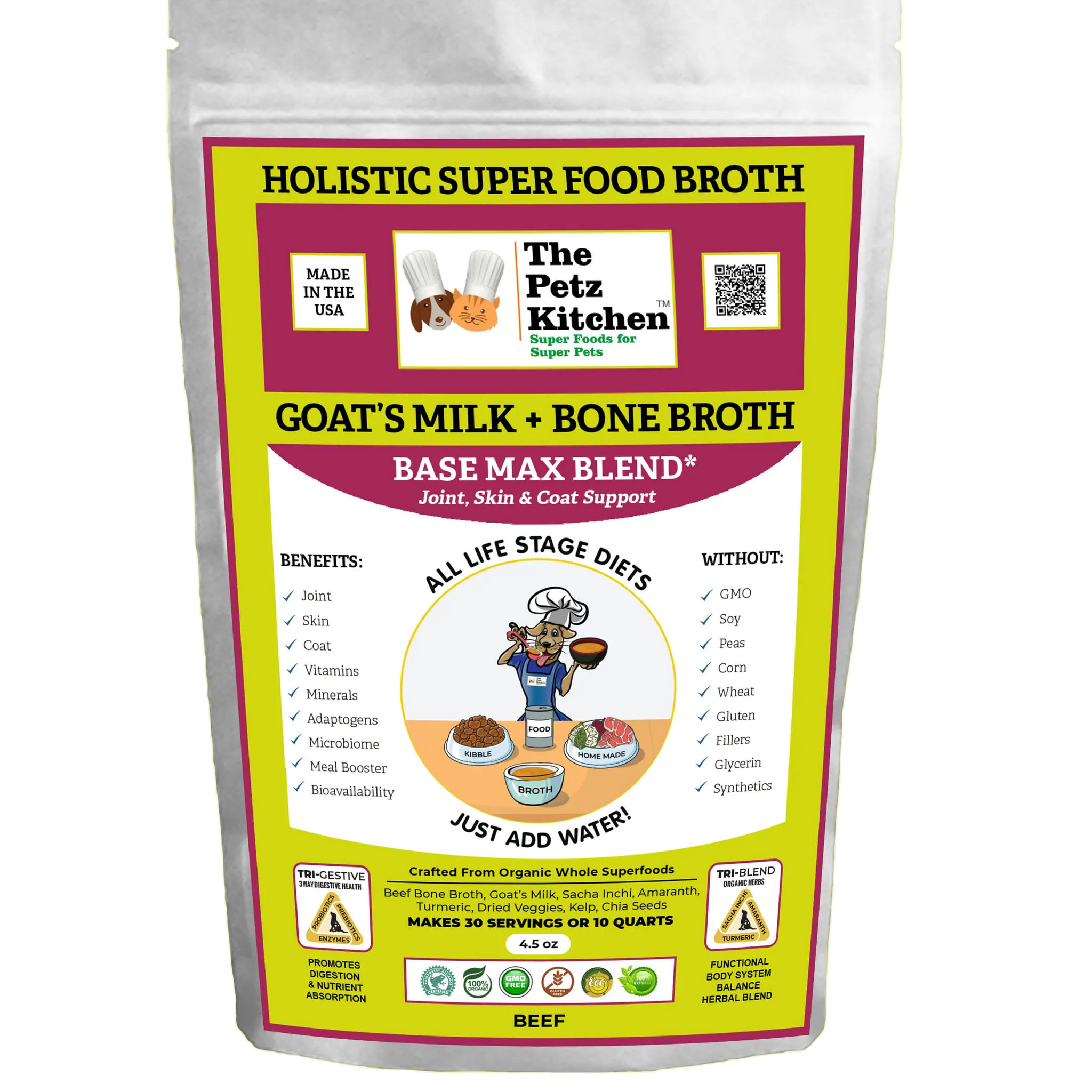 Goats Milk + Bone Broth Base Max* Joint, Skin & Coat Support Broth* The Petz Kitchen Dog & Cat