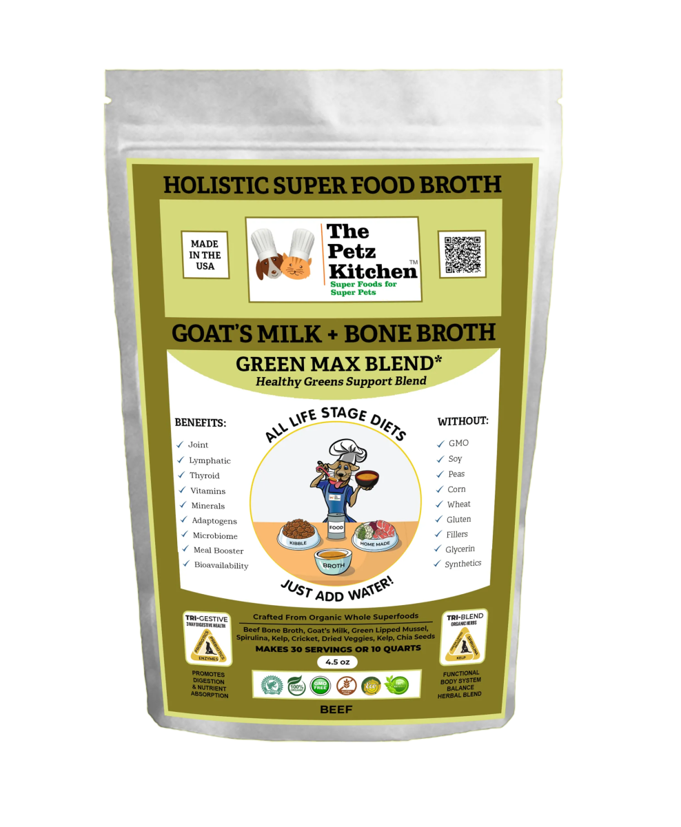 Goats Milk + Bone Broth Green Max Blend* Omega 3 & 6 Vitamin & Mineral Support* The Petz Kitchen Dog & Cat - Pets Perfect