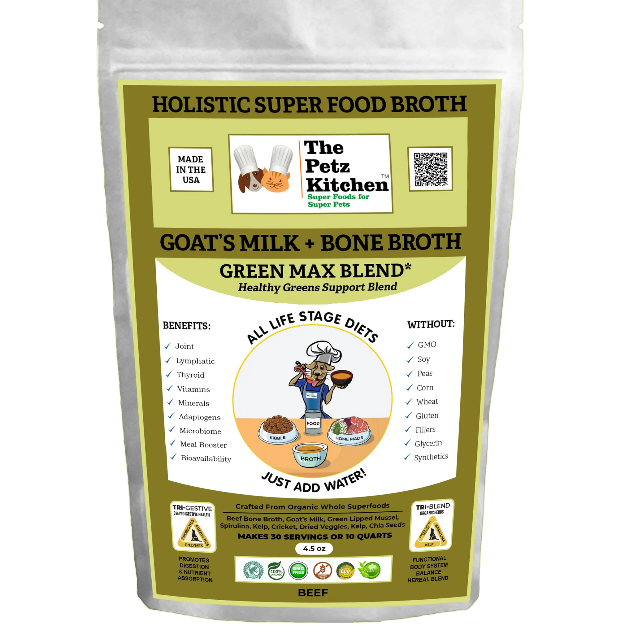 Goats Milk + Bone Broth Green Max Blend* Omega 3 & 6 Vitamin & Mineral Support* The Petz Kitchen Dog & Cat