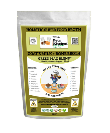 Goats Milk + Bone Broth Green Max Blend* Omega 3 & 6 Vitamin & Mineral Support* The Petz Kitchen Dog & Cat