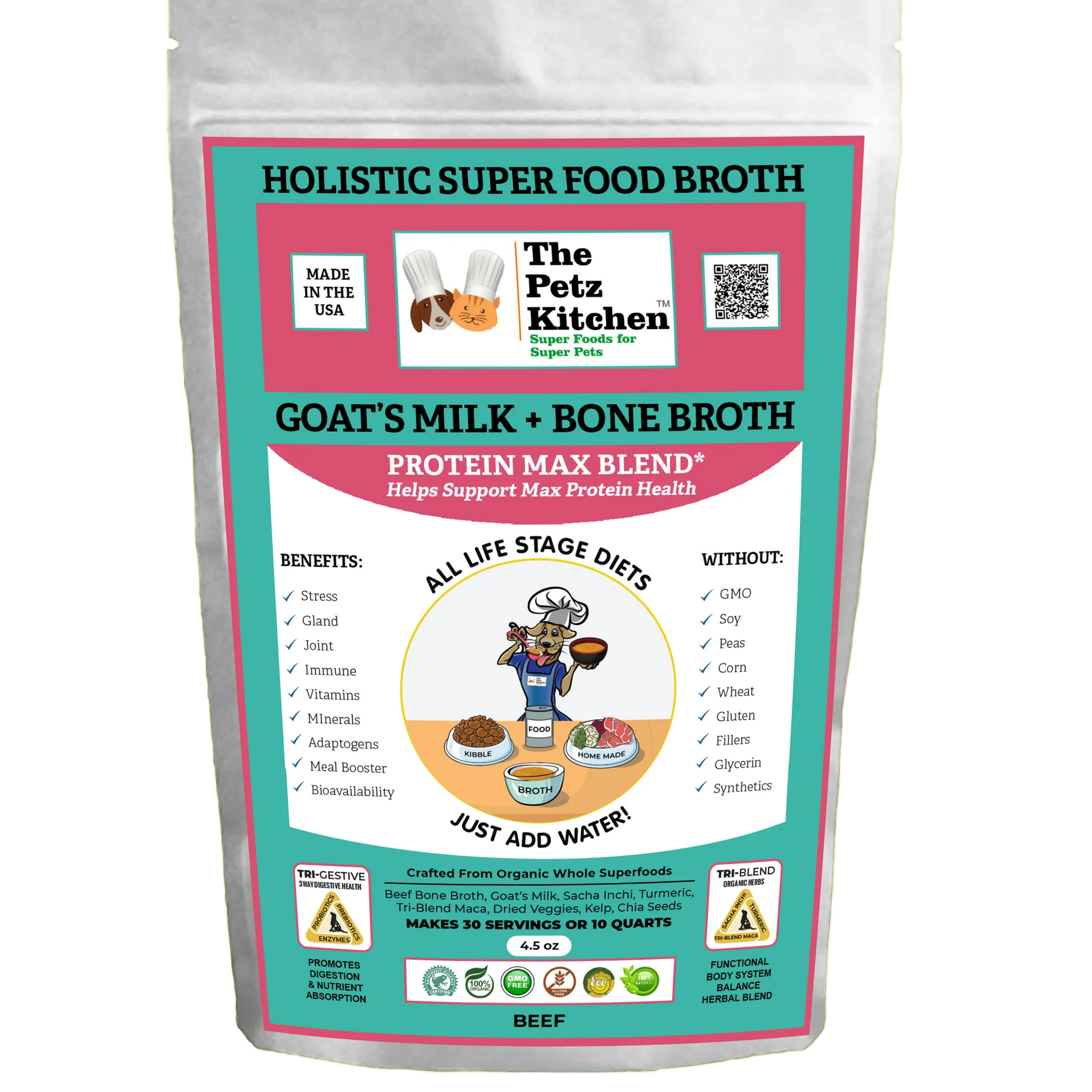Goats Milk & Bone Broth Protein Max Blend* Stress, Gland, Joint & Immune Support* The Petz Kitchen  Broth