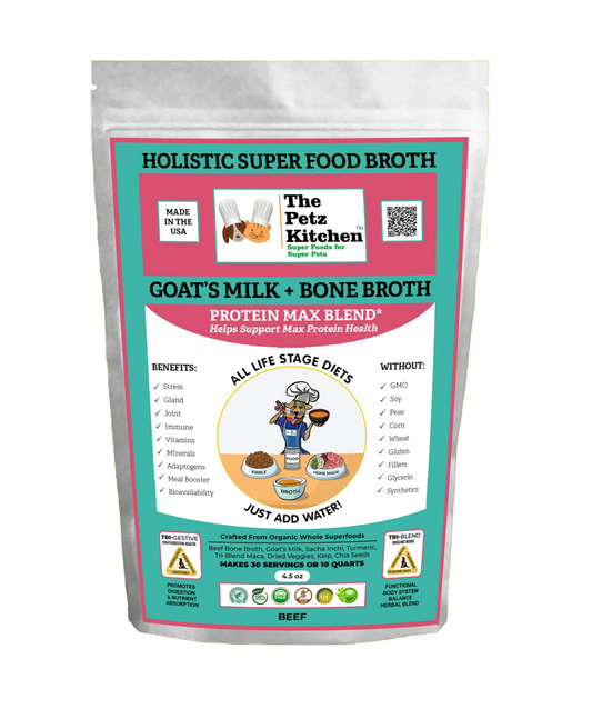 Goats Milk & Bone Broth Protein Max Blend* Stress, Gland, Joint & Immune Support* The Petz Kitchen Broth - Pets Perfect