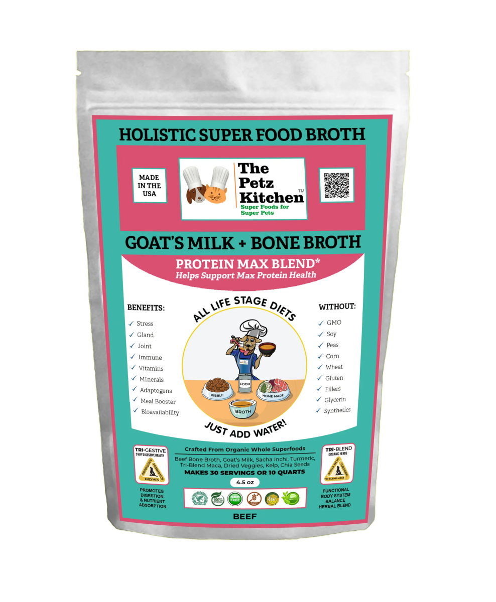 Goats Milk & Bone Broth Protein Max Blend* Stress, Gland, Joint & Immune Support* The Petz Kitchen Broth - Pets Perfect