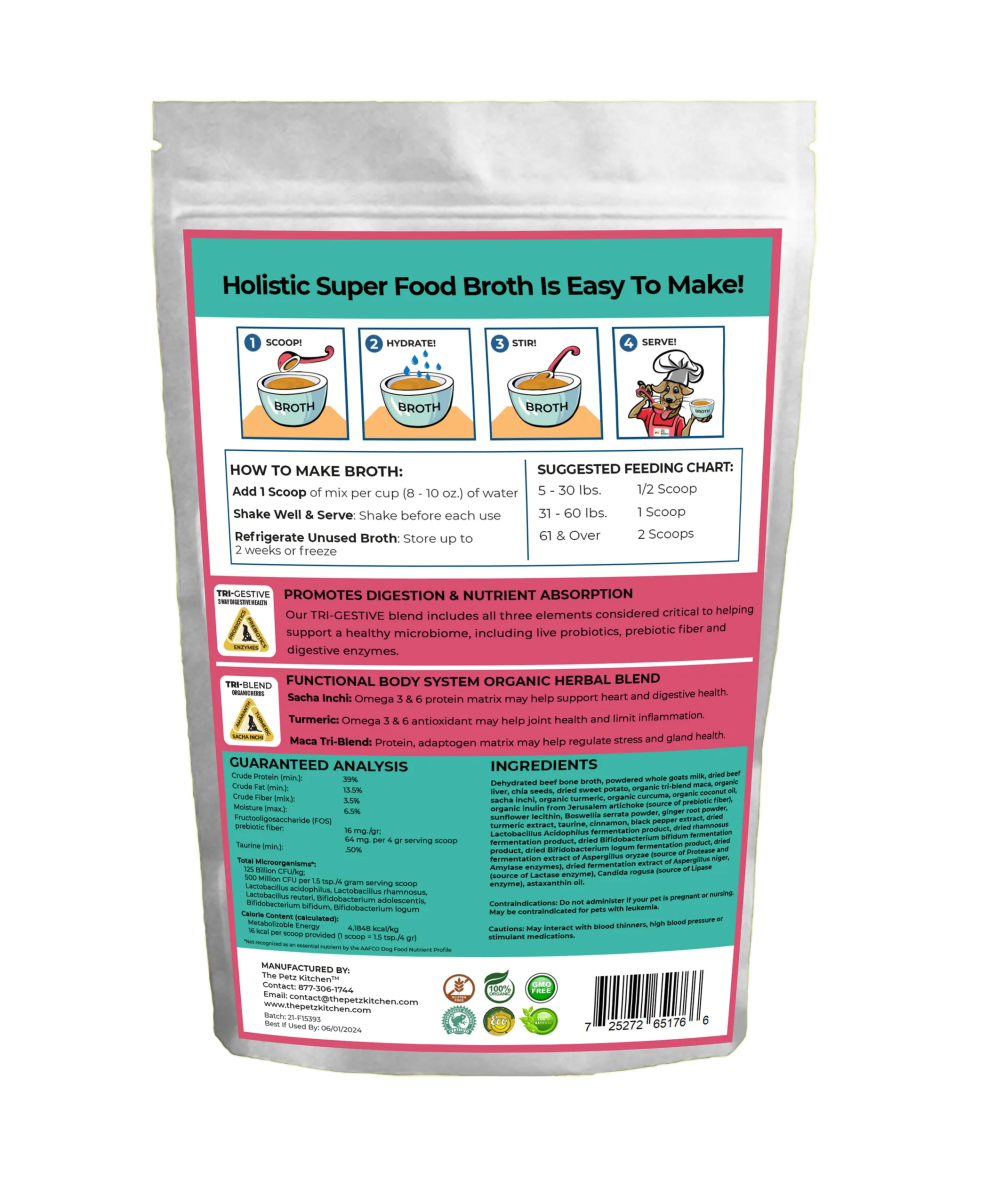 Goats Milk & Bone Broth Protein Max Blend* Stress, Gland, Joint & Immune Support* The Petz Kitchen Broth - Pets Perfect