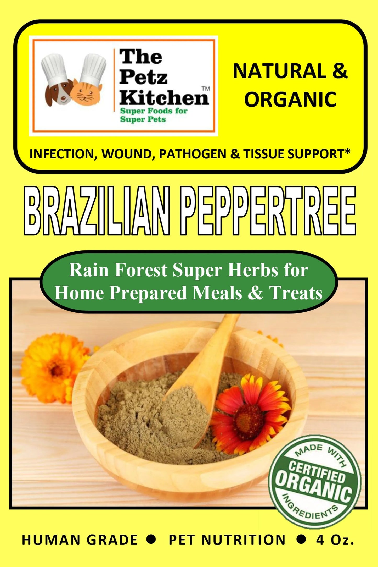 The Petz Kitchen Brazilian Peppertree Organic Powder - Infection, Wound & Pathogen Support for Dogs & Cats