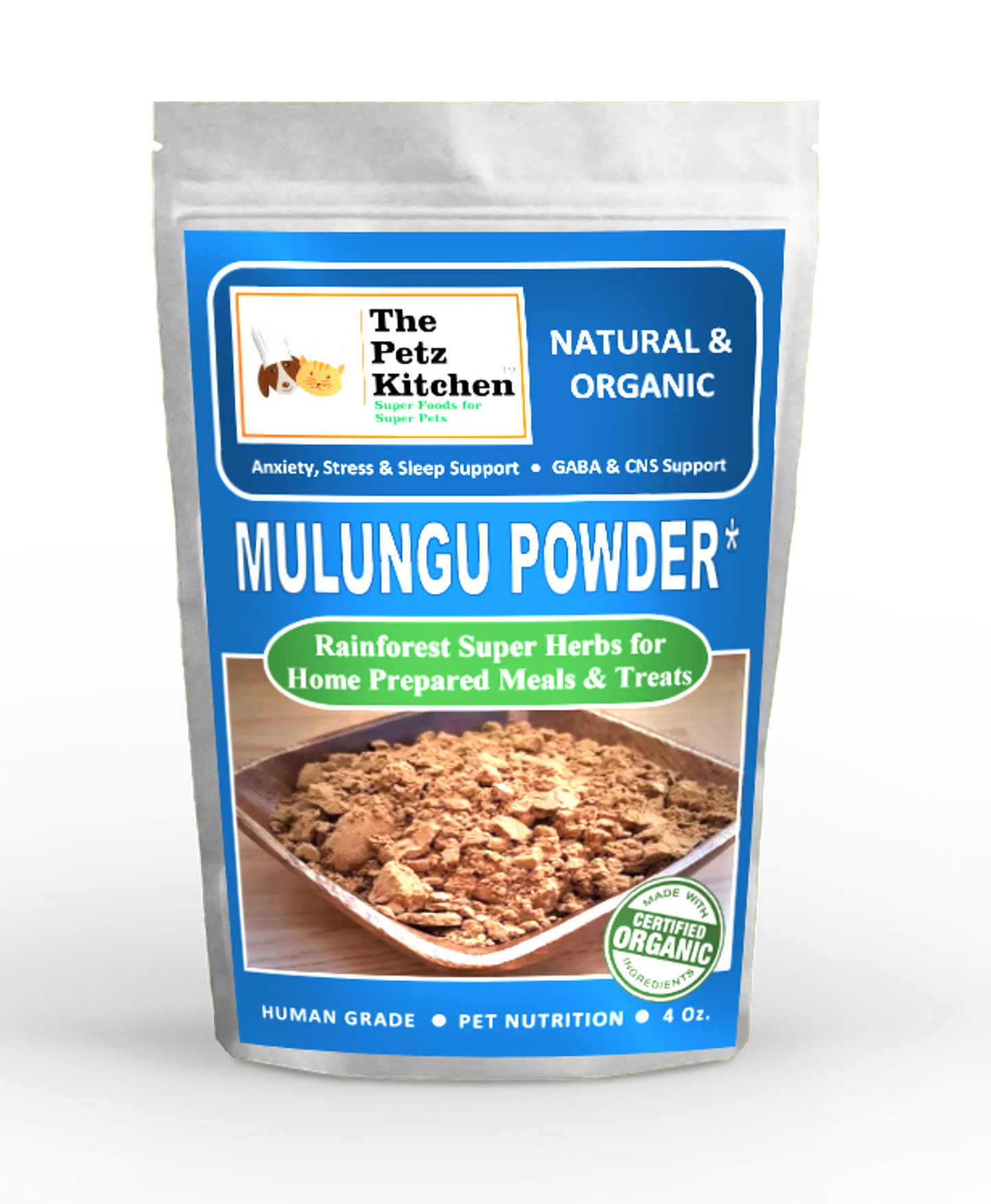 The Petz Kitchen Mulungu Powder - Organic Human Grade Ingredient for Home Prepared Pet Meals - 4oz