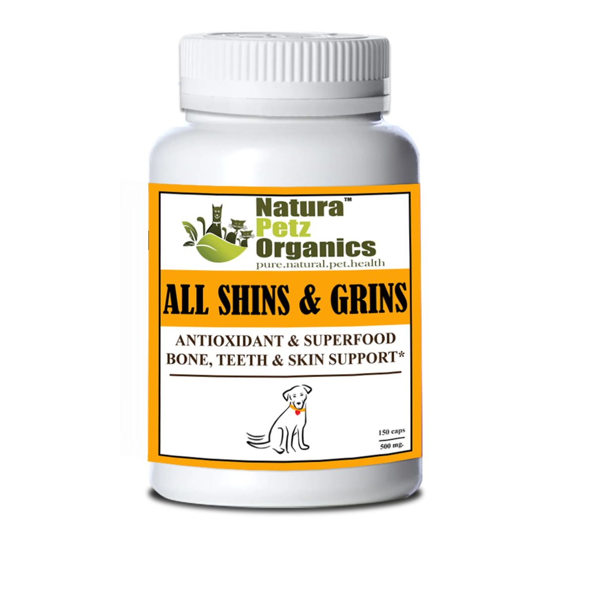 All Shins & Grins Capsules - Antioxidant Super Food Bone, Eye, Teeth & Skin Support Dog & Cat* - Pets Perfect
