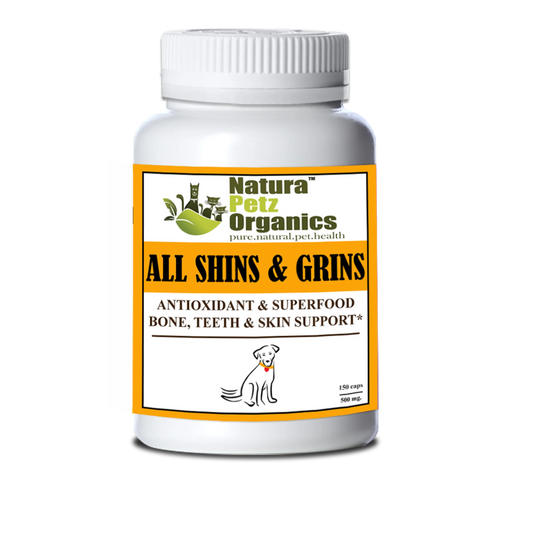 All Shins & Grins Capsules - Antioxidant Super Food Bone, Eye, Teeth & Skin Support Dog & Cat* - Pets Perfect