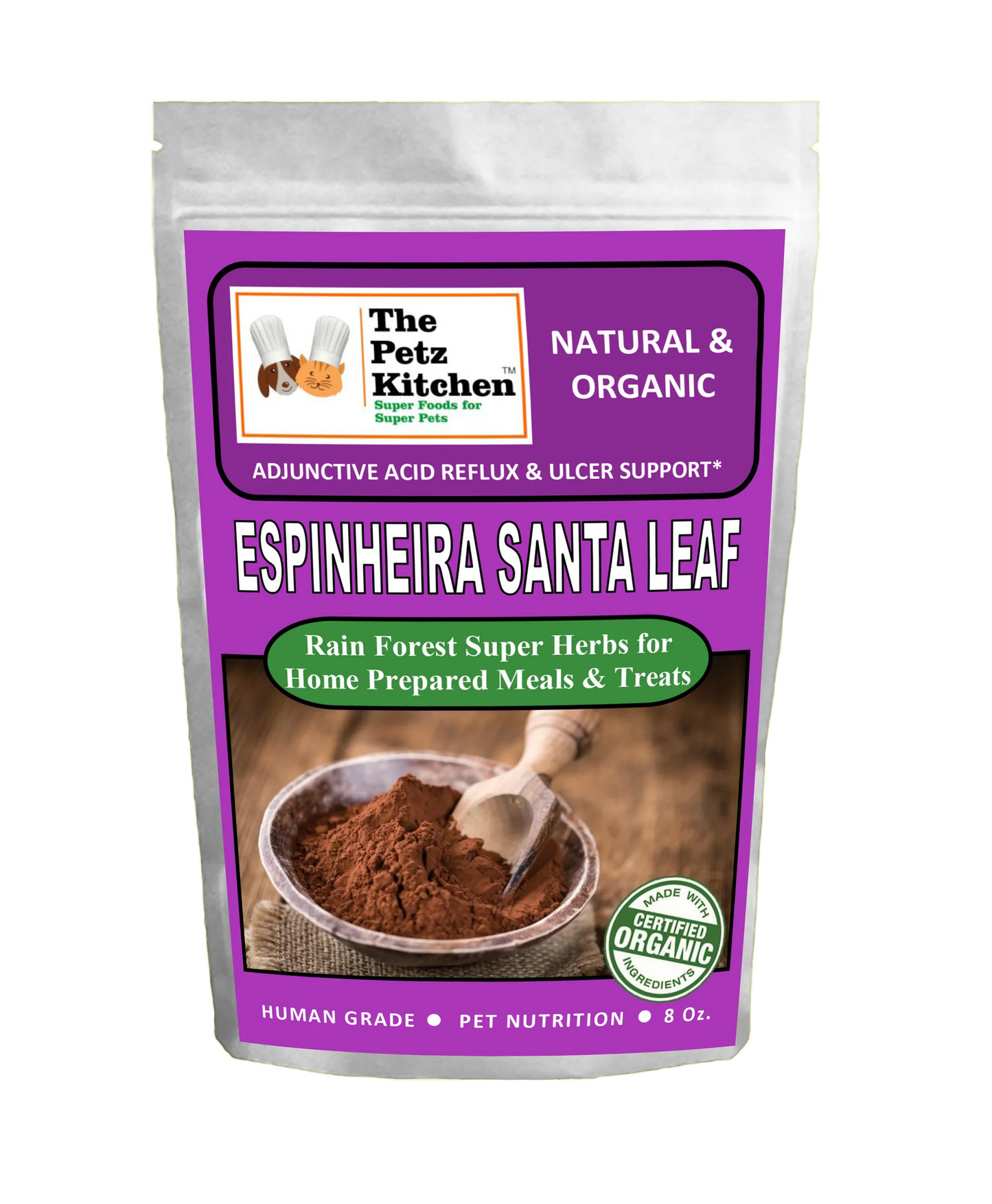 The Petz Kitchen Espinheira Santa Leaf Powder - Digestive & Acid Reflux Support for Dogs & Cats