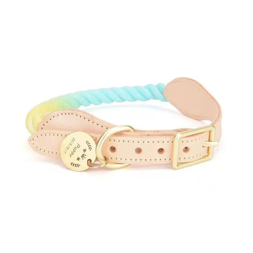 Luxe Royal Pink Leather Rope Dog Collar - Brass Hardware, view 80